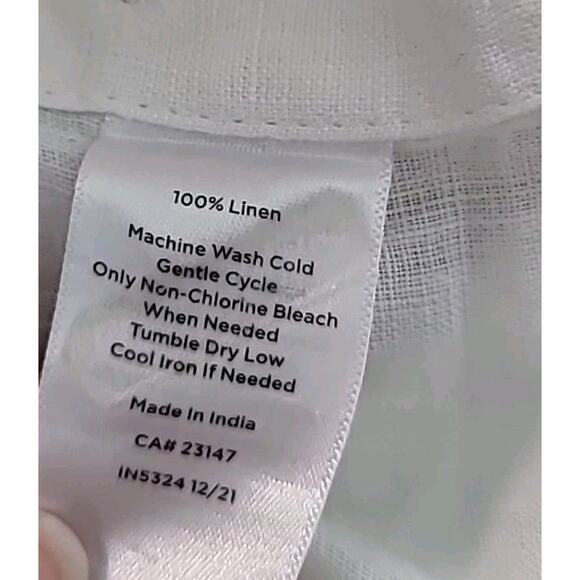 Talbots Women’s 100% Linen Popover Blouse White M Coastal Roll Tab Button Top - Picture 8 of 11